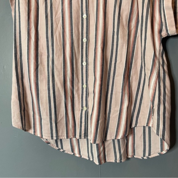Eddie Bauer oversized Striped Short Sleeve Button-Up Shirt in Pink size medium - Picture 3 of 10